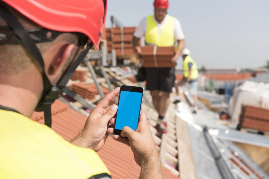 Roofer with iPhone - layered version with bluescreen